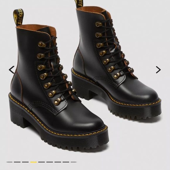 Dr. Martens Shoes - Dr Martens Black Smooth Leather Leona Lace Up Boots
